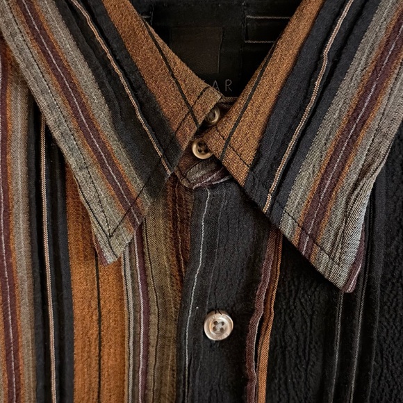 “RARE” - Men's SQ WEAR Long Sleeve Striped Black and Brown Stylish Shirt Med/lrg - Picture 8 of 8